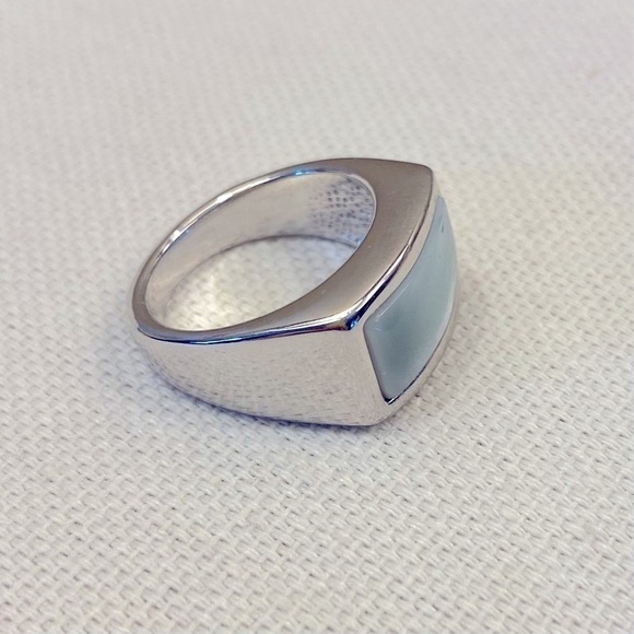 Silver Tone Ring Pale Blue Rectangle - Picture 4 of 6